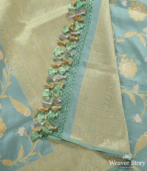Handwoven Duck Egg Blue Kadhwa Jangla Dupatta