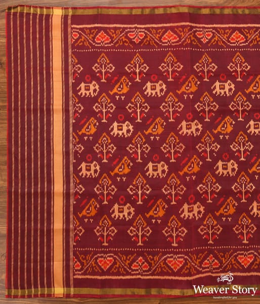 Handwoven Single Ikat Patola Dupatta in Mahroon