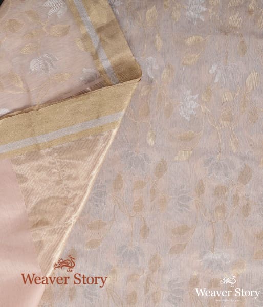 Handwoven Peach Chanderi Cotton Silk Jaal Dupatta