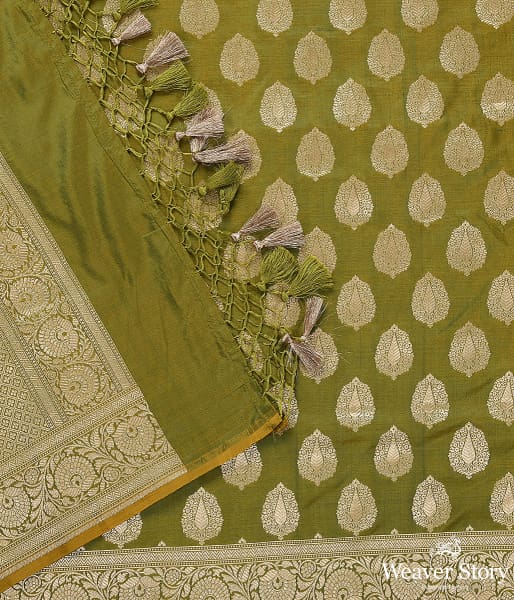 Handwoven Green Katan Silk Cutwork Booti Dupatta