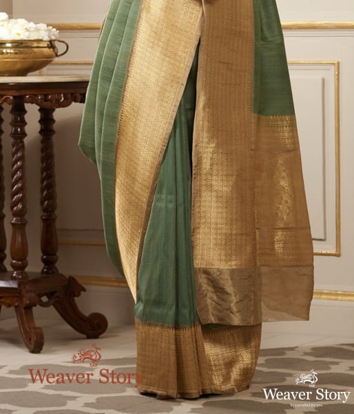 Handwoven Pista Green Pashmina Saree