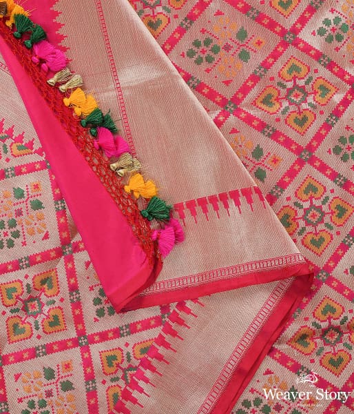 Handwoven Pink Gharchola Patola Dupatta