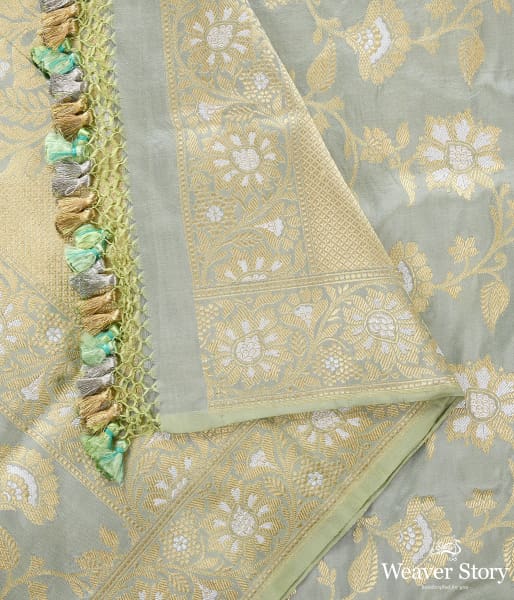 Handwoven Powder Blue Sona Rupa Kadhwa Jangla Dupatta