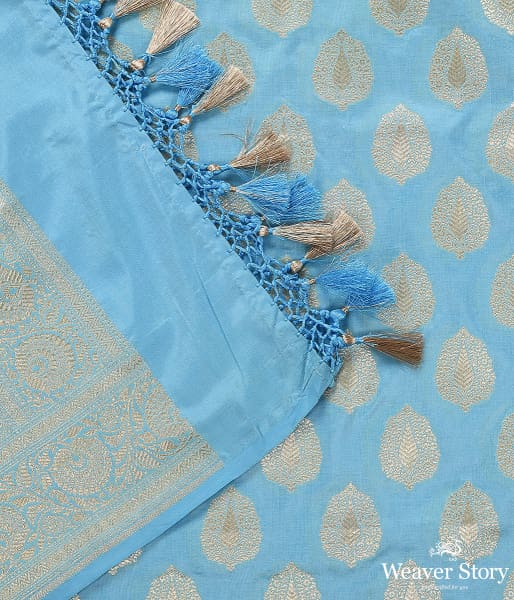 Handwoven Sky Blue Katan Silk Cutwork Booti Dupatta