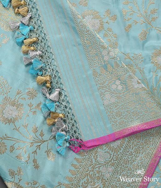Handwoven Light Blue Kadhwa Jangla Dupatta with Sona Rupa Zari