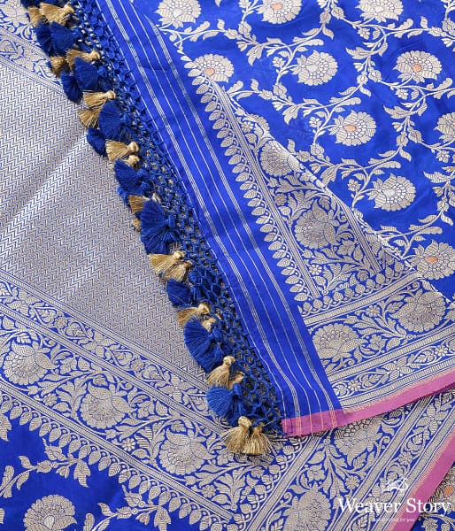 Handwoven Blue Sona Rupa Kadhwa Jangla Dupatta with Meenakari