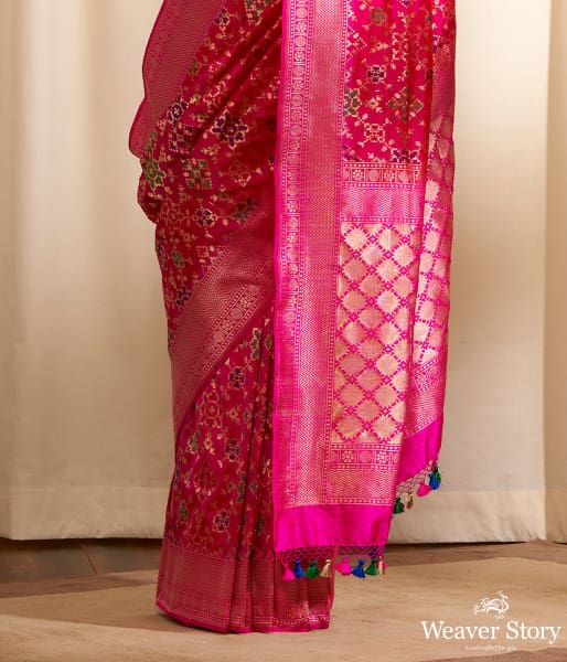 Handwoven Rani Pink Patola Saree