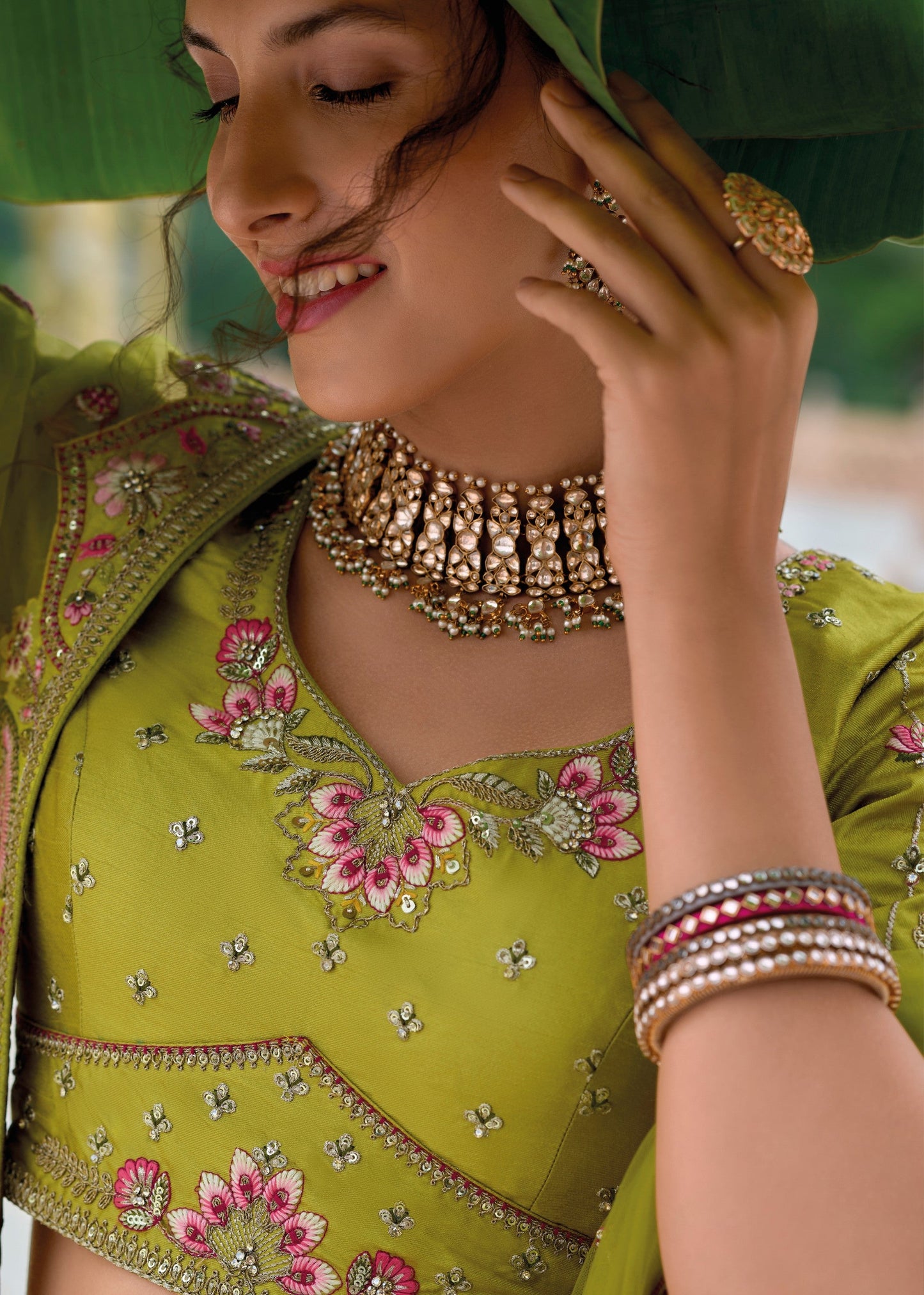 Pear Green Viscose Tissue Lehenga Choli with Embroidery Work