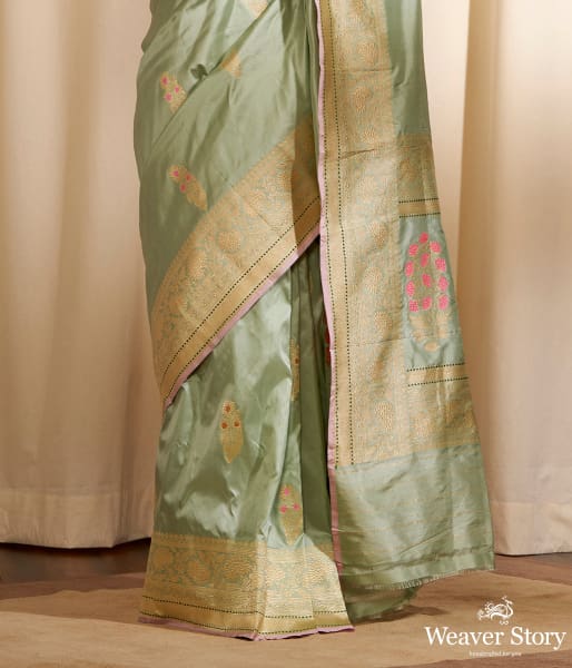 Handloom Sage Green Saree with Meenakari Motifs