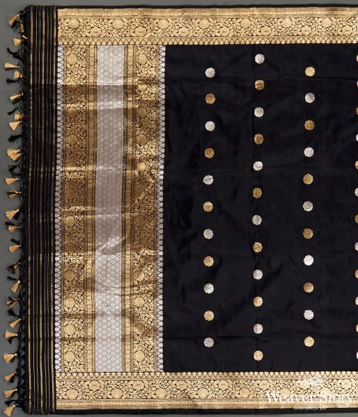 Handwoven Black Katan Silk Dupatta with Kadhwa Booti