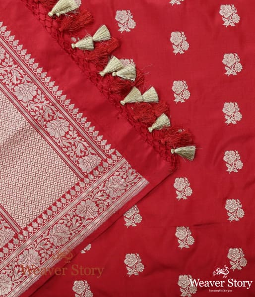 Handwoven Red Banarasi Dupatta with Kadhwa Gulaab Boota