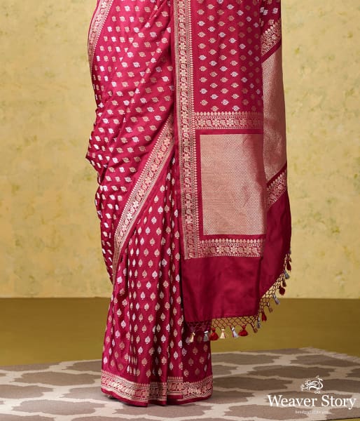 Handwoven Berry Pink Kadhwa Booti Saree with a Delicate Beldaar Border