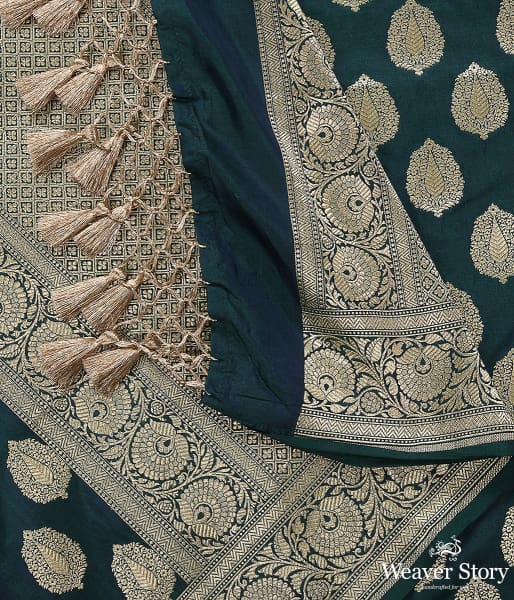 Handwoven Green Katan Silk Cutwork Booti Dupatta