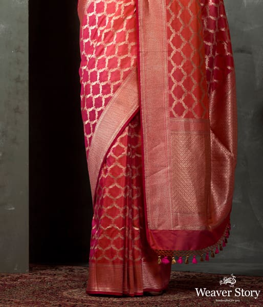 Handwoven Orange Cutwork Jangla Saree