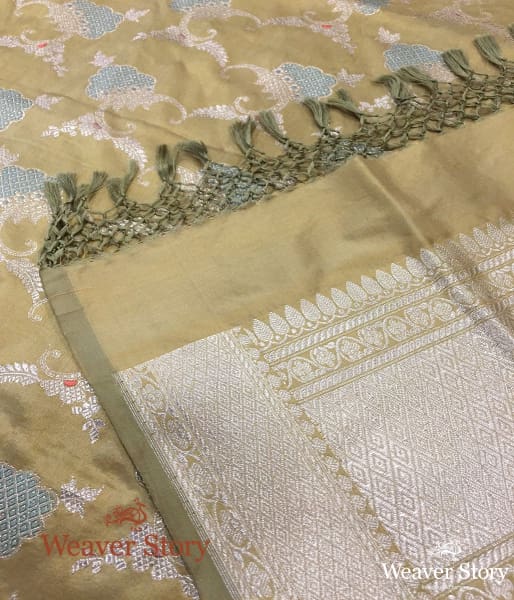 Handwoven Olive Meenakari Kadhwa Banarasi Dupatta
