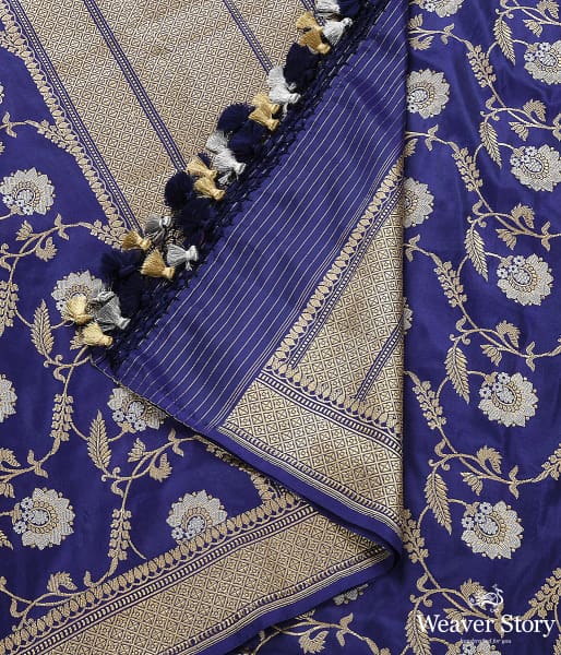 Handwoven Deep Blue Kadhwa Jangla Dupatta