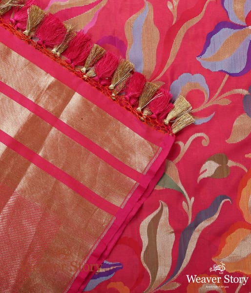 Handwoven Rani Pink Cutwork Kimkhab Dupatta with Meenakari