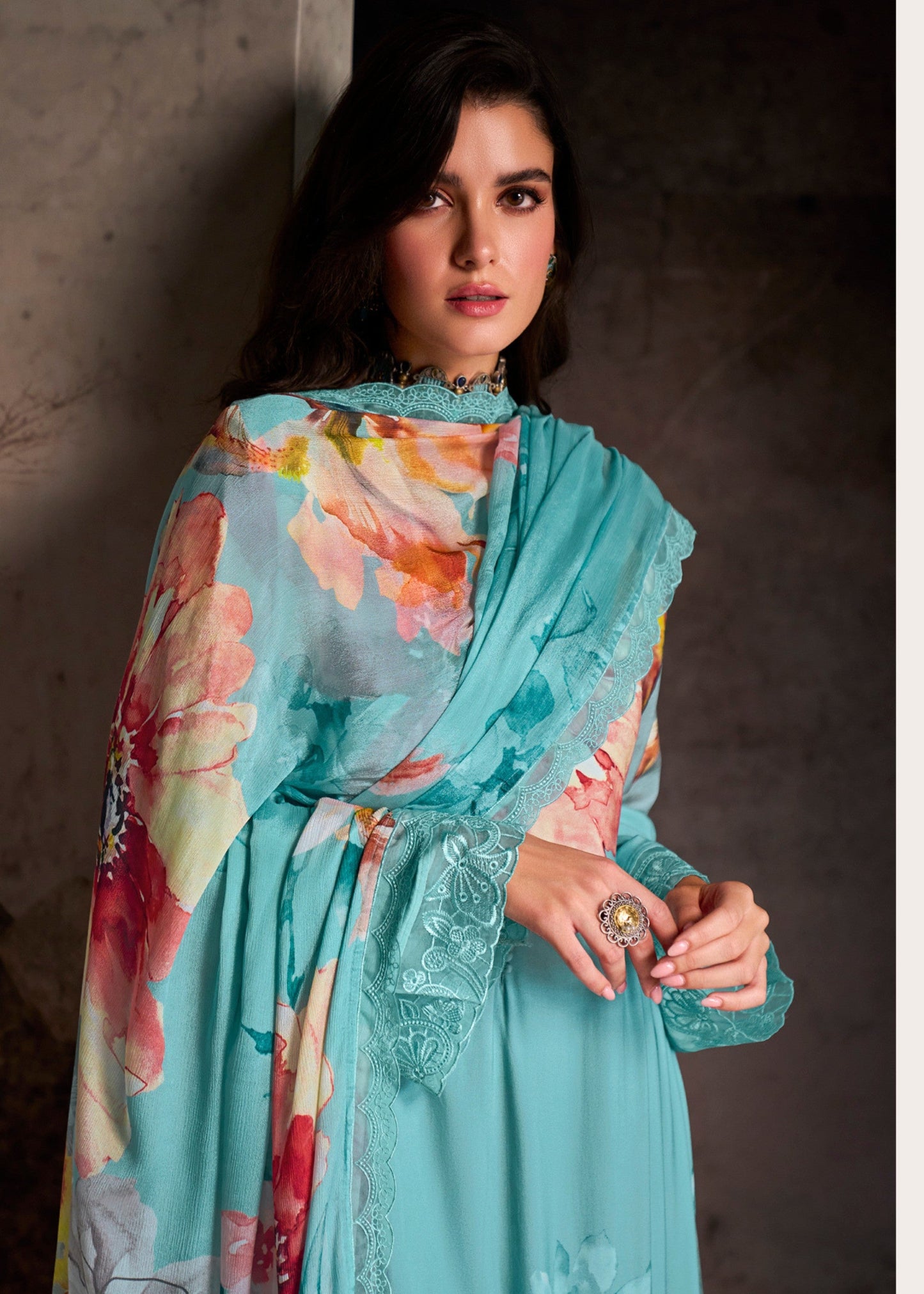 Blue Pure Muslin with Digital Print Salwar Suit