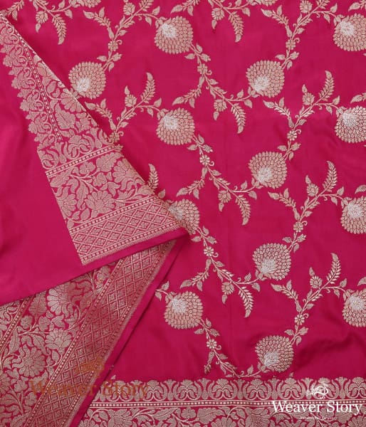 Handwoven Pink Kadhwa Jangla Dupatta with Sona Rupa Zari