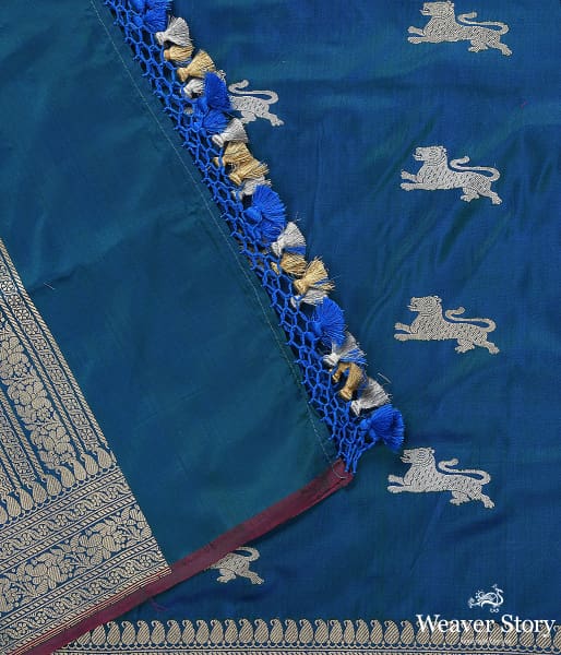 Handwoven Blue Banarasi Dupatta with Lion Motifs