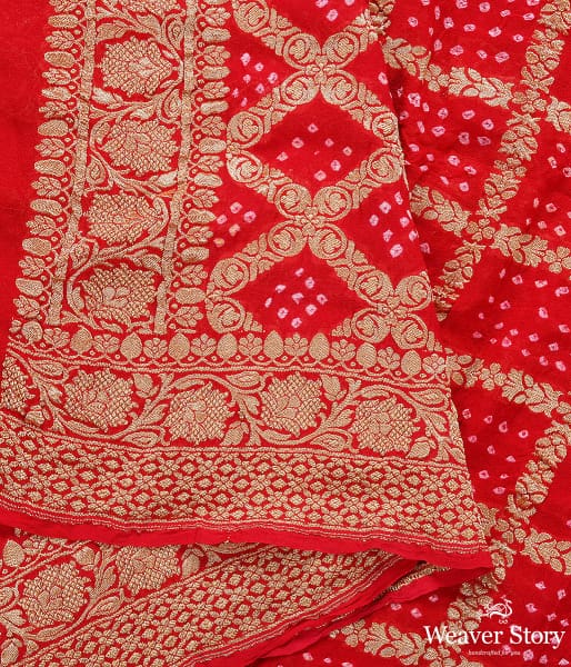 Handwoven Red Banarasi Bandhej Dupatta