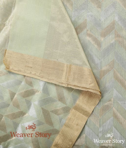Handwoven Light Green Cotton Silk Chanderi Dupatta with Gold and Silver Zari