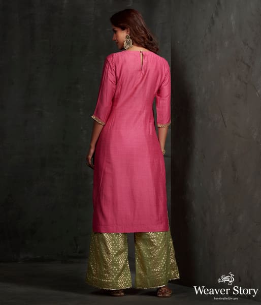 Hand embroidered munga silk kurta with zardozi detailing on the front and neck and sleeves