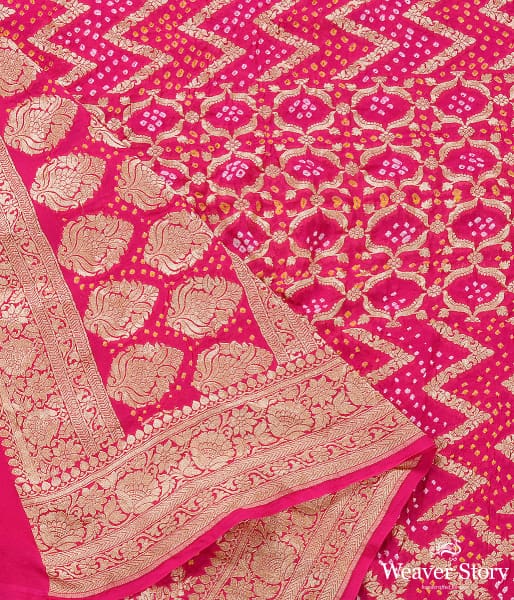Handwoven Pink Banarasi Bandhej Dupatta