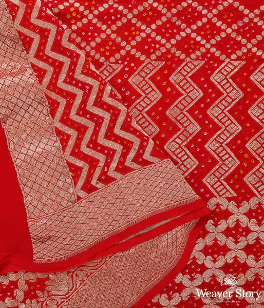 Handwoven Red Banarasi Bandhej Dupatta