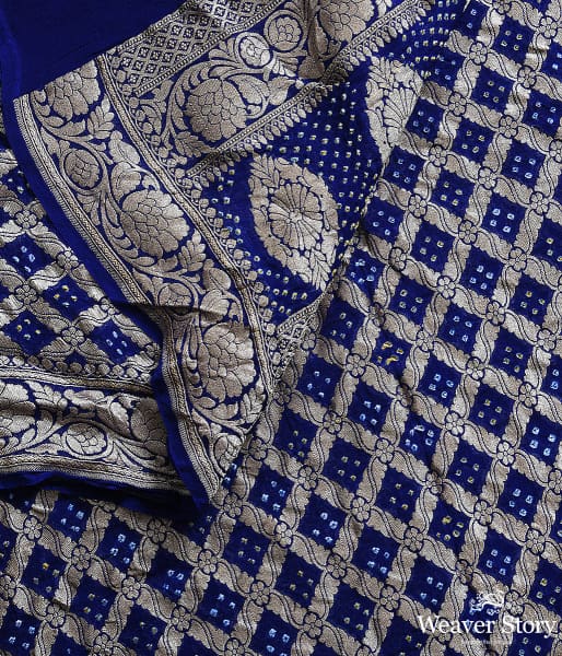 Handwoven Blue Banarasi Bandhej Dupatta