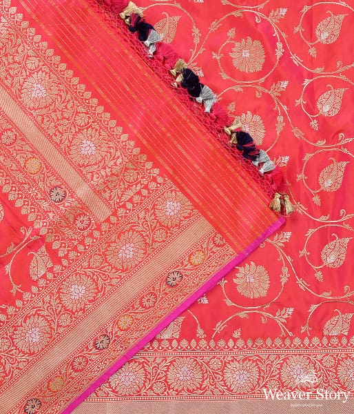 Handwoven Pink and Orange Kadhwa Jangla Dupatta with Sona Rupa Zari
