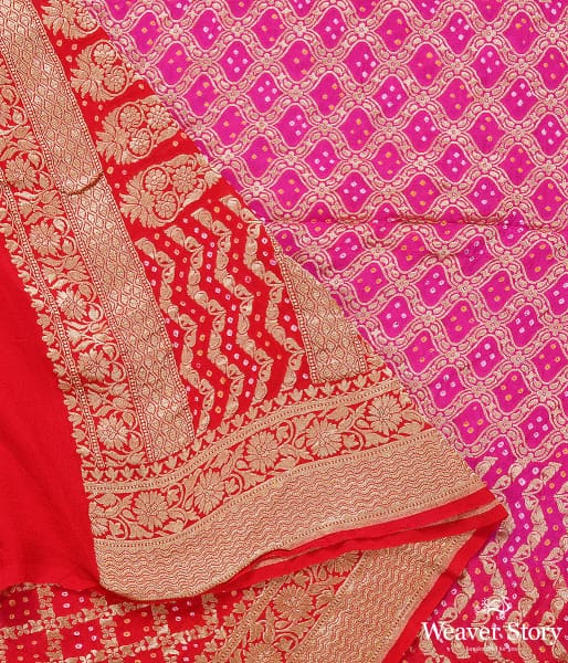 Handwoven Red and Pink Banarasi Bandhej Dupatta