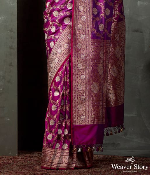 Handwoven Purple Kadhwa Jangla Saree