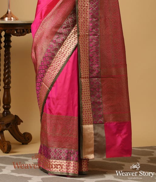 Handwoven Pink Katan Silk Banarasi Saree with Antique Zari Border