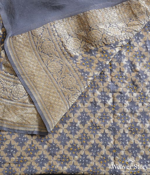Handwoven Grey Banarasi Bandhej Dupatta