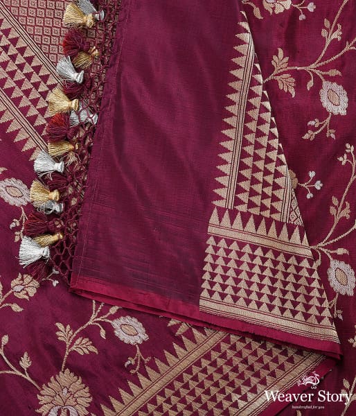 Handwoven Wine Banarasi Cutwork Jangla Dupatta