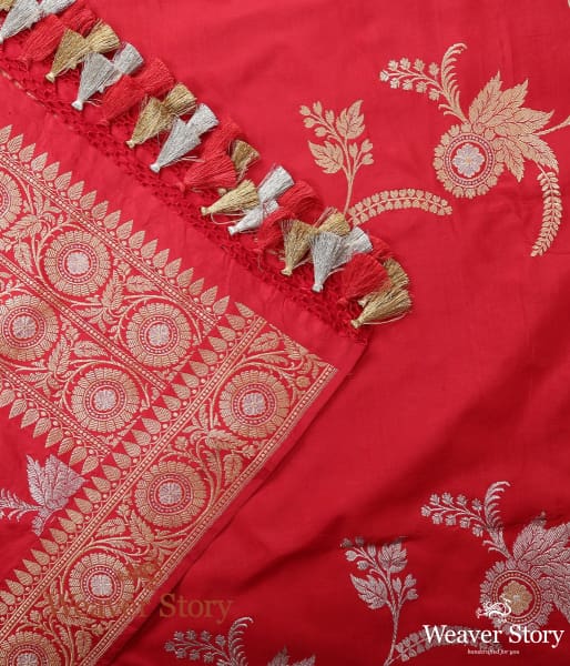 Handwoven Red Kadhwa Jangla Dupatta with Sona Rupa Zari