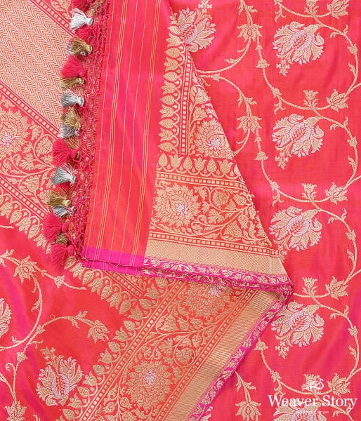 Handwoven Pink and Orange Dual Tone Kadhwa Jangla Dupatta