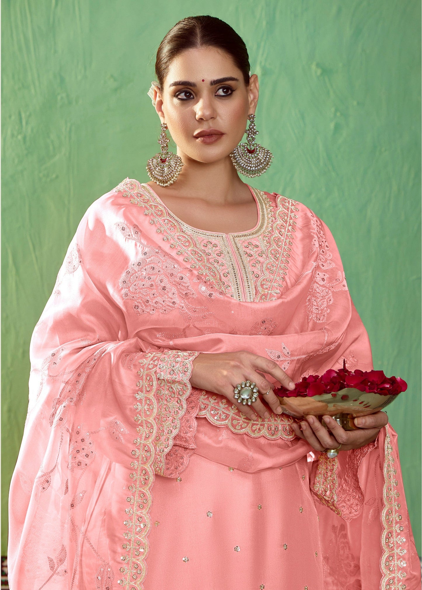 Pink Pure Bamber Silk with Embroidery Salwar Suit