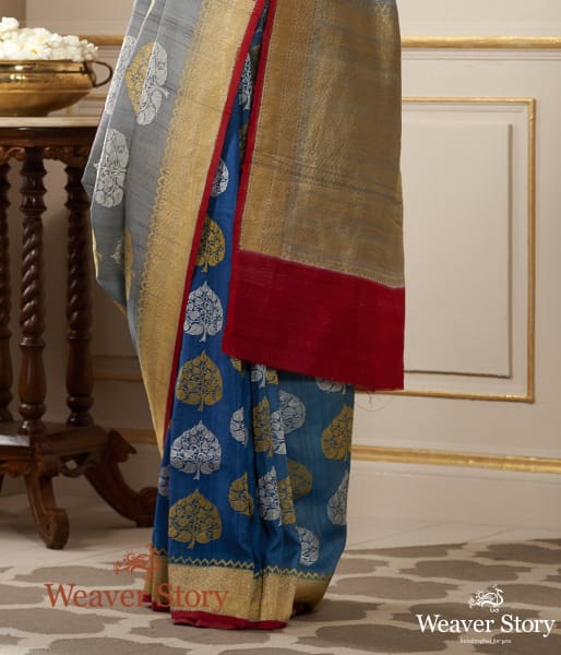 Handwoven Grey Tussar Banarasi Georgette Saree