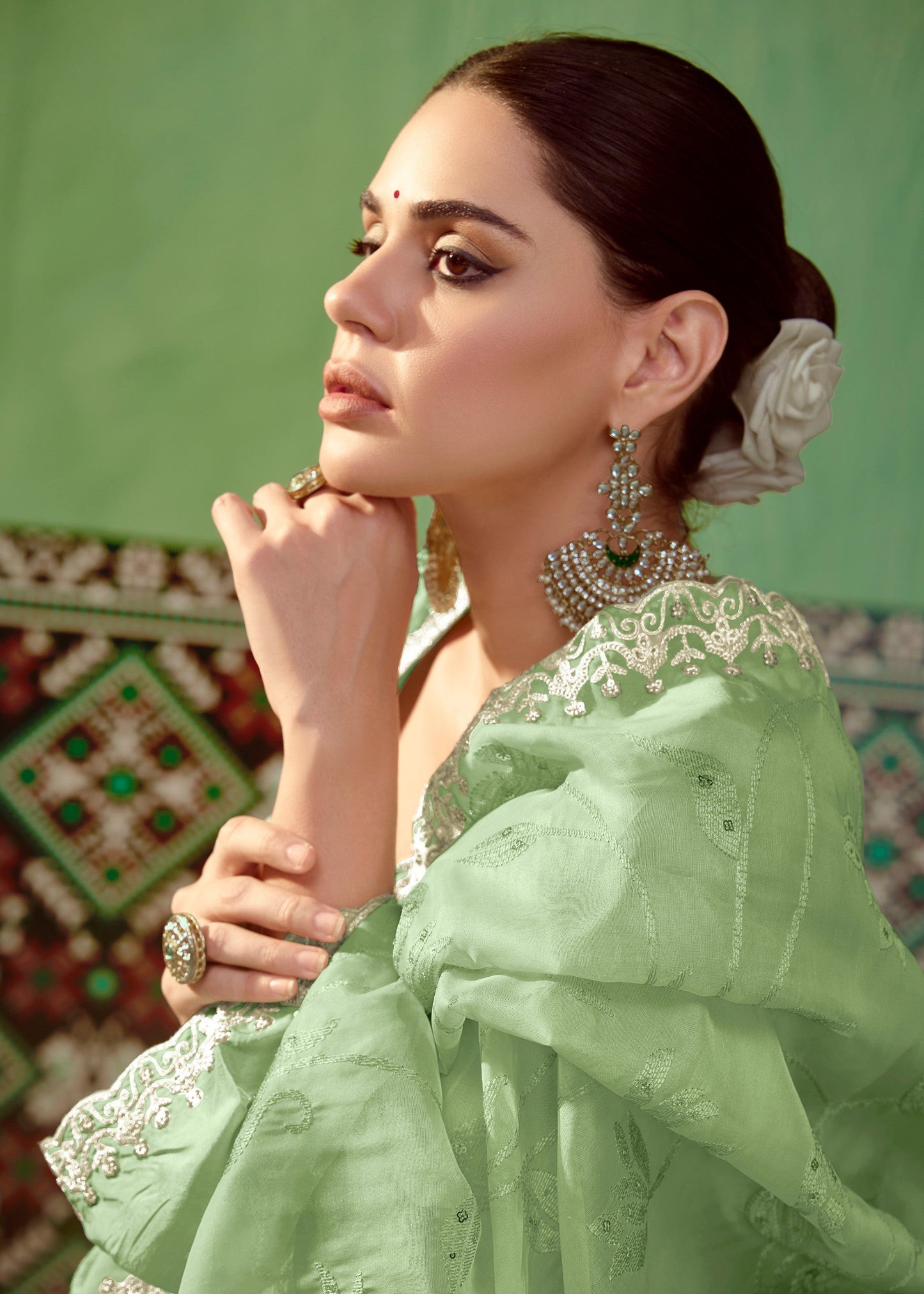 Green Pure Bamber Silk with Embroidery Salwar Suit