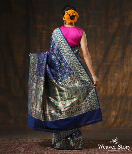Handwoven Blue Meenakari Banarasi Patola Saree