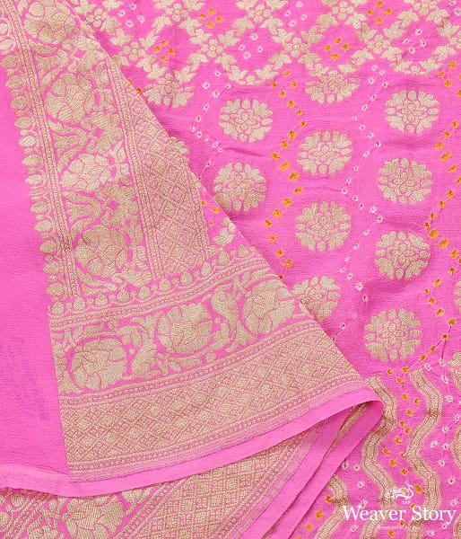 Handwoven Pink Banarasi Bandhej Dupatta