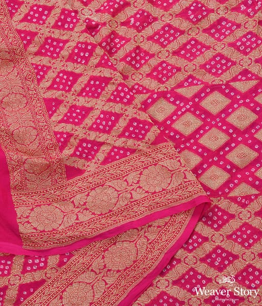 Handwoven Pink Banarasi Bandhej Dupatta
