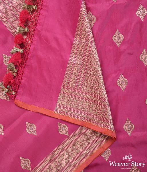 Handwoven Pink Banarasi Kadhwa Booti Dupatta
