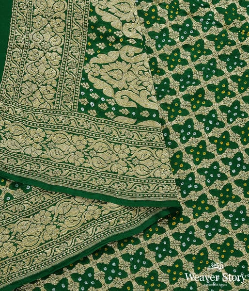Handwoven Green Banarasi Bandhej Dupatta