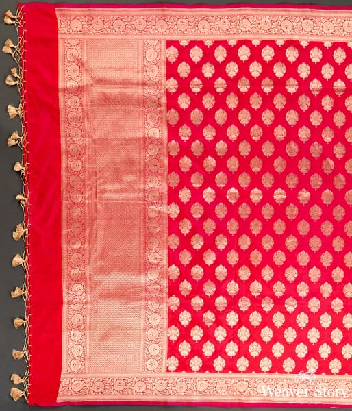 Handwoven Pink Orange Shot Color Dupatta with Floral Border