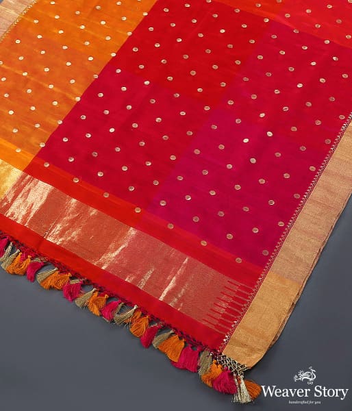 Red and Orange Dual Tone Dupatta in Katan Georgette with Asharfi Boota
