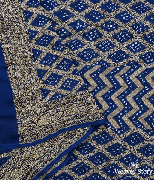 Handwoven Blue Banarasi Bandhej Dupatta