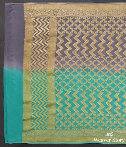 Handwoven Green and Grey Ombre Dyed Banarasi Georgette Dupatta